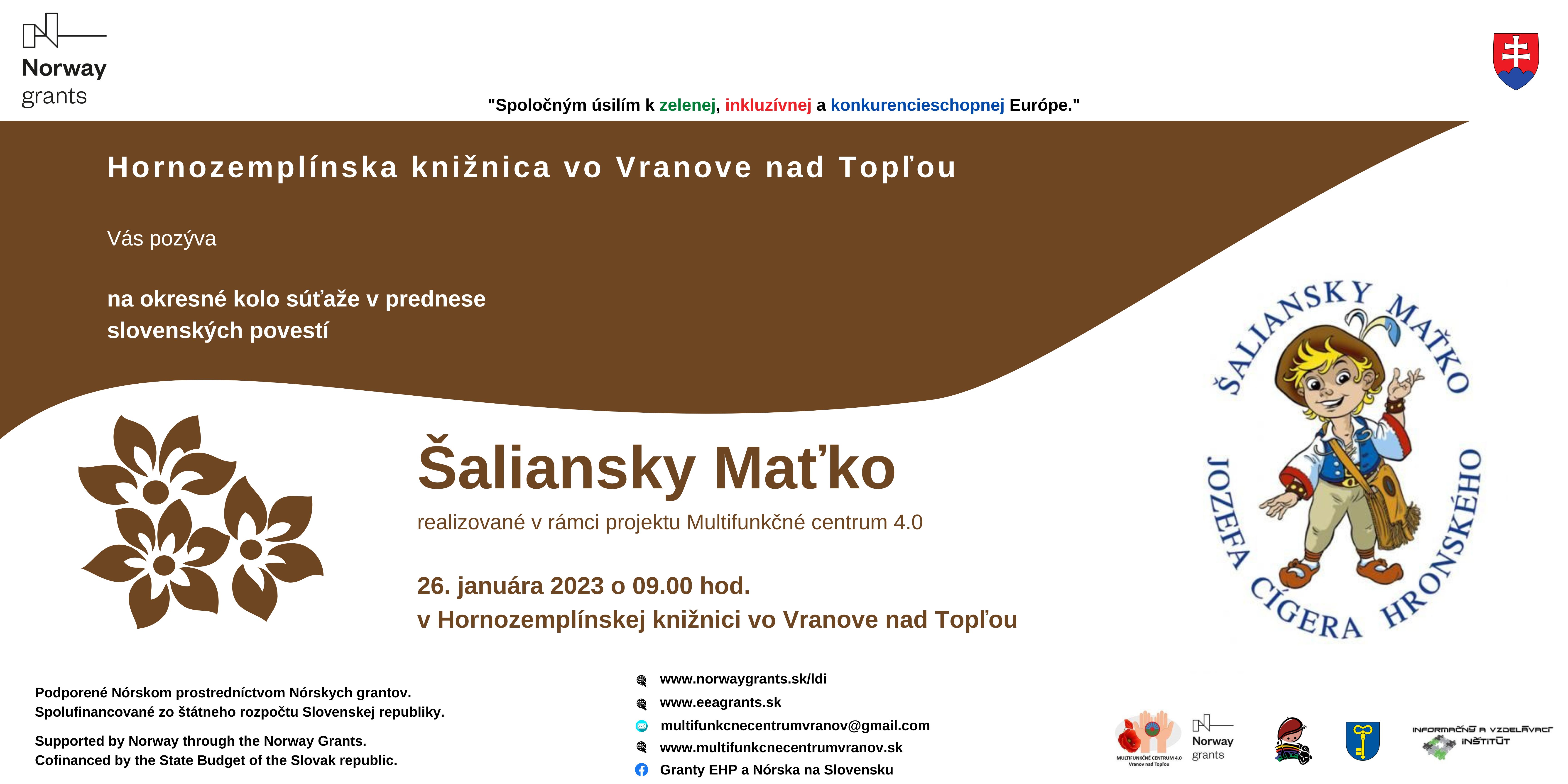 Pozvánka na regionálne kolo súťaže Šaliansky Maťko J. C. Hronského